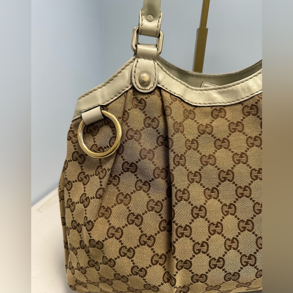 Gucci Handbag Sukey Large Canvas Tote Bag Leather Trim Beige - Picture 6 of 16
